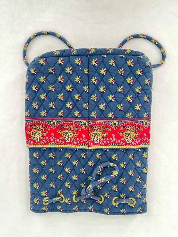 Vintage Vera Bradley Ditty Bag Provencal Blue Quilted Cotton Drawstring Backpack - Image 10