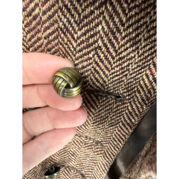 H&M Womens Blazer Brown Herringbone Tweed Double‎ Breasted Academic 6 - Image 6