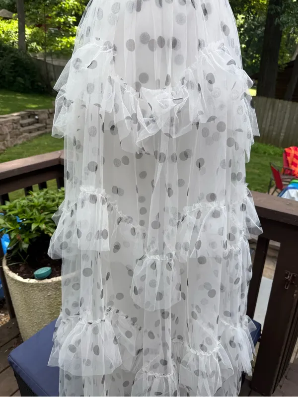BCBG MAXAZRIA DRESS Maxi Formal LONG GOWN WHITE BLACK POLKA DOT 4 S Ruffle - Image 4
