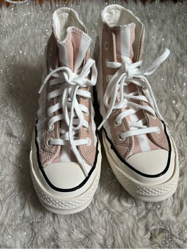 Converse White and Light Pink Women’s Chuck Striped High Top Sneakers Size 5.5US - Image 5