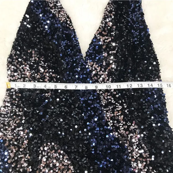 FREE PEOPLE Glitter & Gold Sequin Velvet Midi Dress‎ Blue Black Size Medium New - Image 8