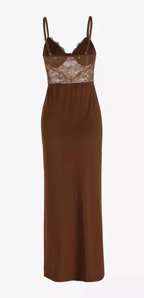 Sexy Brown Spagetti Lace Bustier Long Slit Maxi Bodycon Valentine Day Sexy Dress Mesh Lace Nwot Bodycon - Image 7
