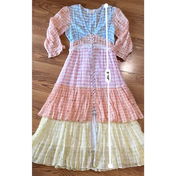 LoveShackFancy Ollie Floral Tiered Cotton Midi Dress Boho Check Size 2 - Image 5