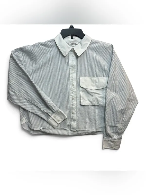 Madewell Women’s Striped Oversized Button-Up Shirt Size L White Blue Cotton - Image 3