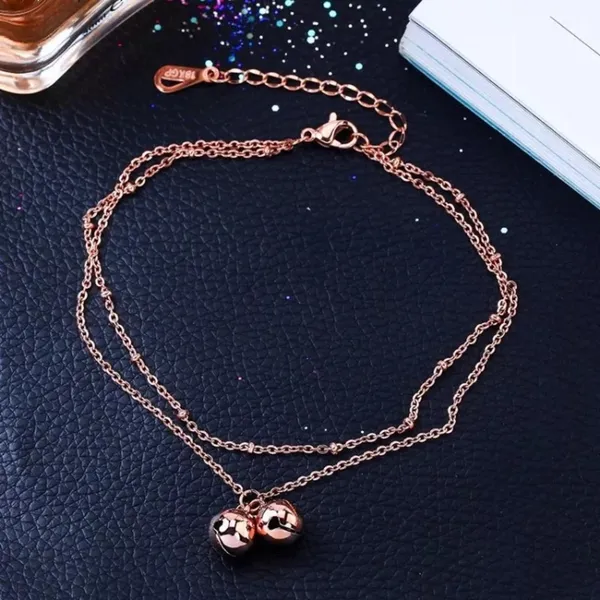 Rose Gold Double Bells Bracelet Anklet - Image 4