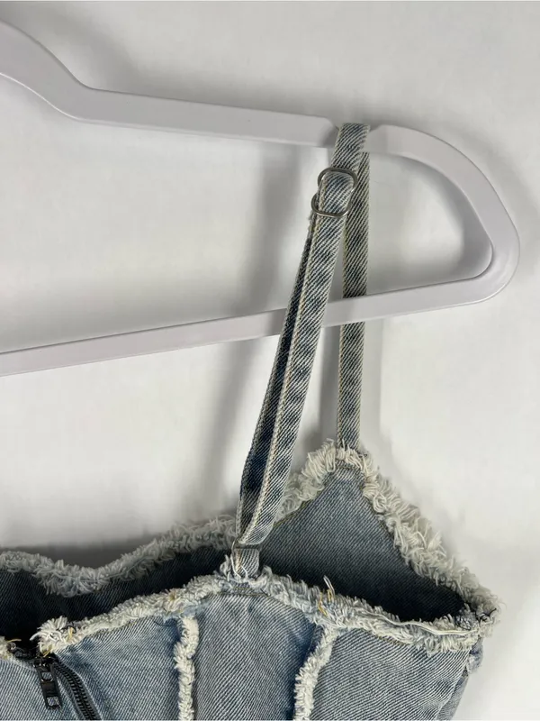 Altar'd State Light Wash Denim Corset Tank -‎ Light Blue - Image 6