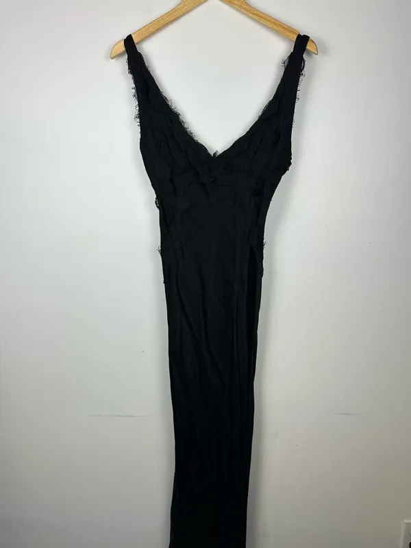 Sndys Gina Black Lace Trim Satin Maxi Dress Women’s‎ Sz L - Image 3