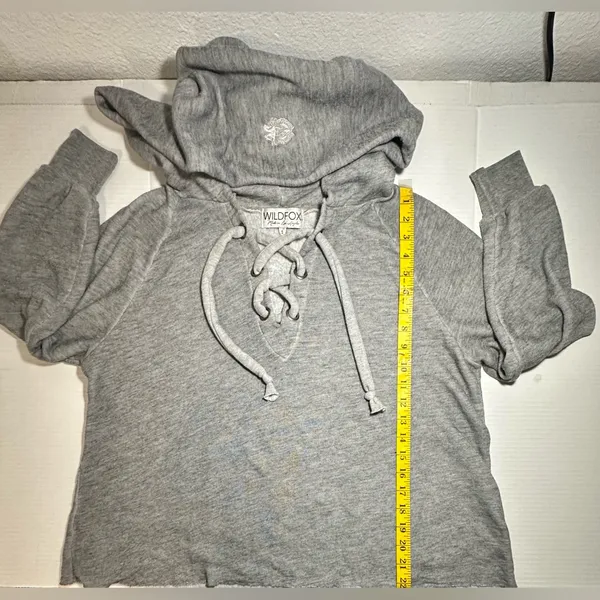 WILDFOX‎ Sweatshirt Hoodie Women’s Small Gray Oversized Lace Up Hutton USA Made - Image 5