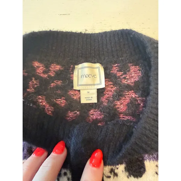 Maeve Anthropologie‎ Leopard Print Cardigan Sweater Multicolor Wool Blend M - Image 3