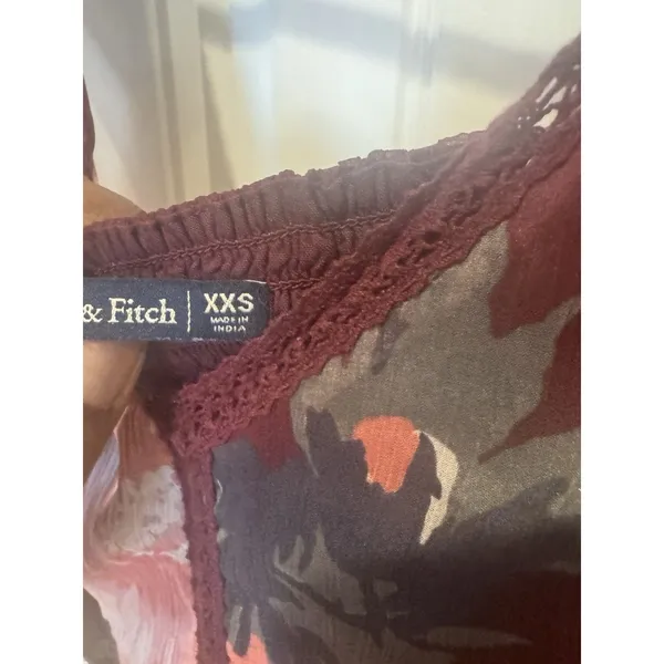 Abercrombie Womens Floral Maxi Dress Size XXS Tall Burgundy Lace - Image 6