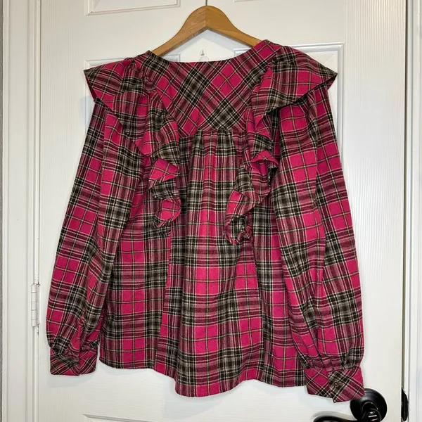 Entro Hot Pink Brown Wool Blend Latest Obsession Ruffle Top - Image 4