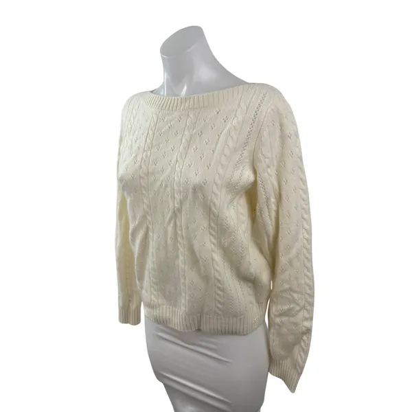 Aritzia Sunday Best Wool Cream Cable Knit Boat Neck Long Sleeve Sweater Top Sz S - Image 3