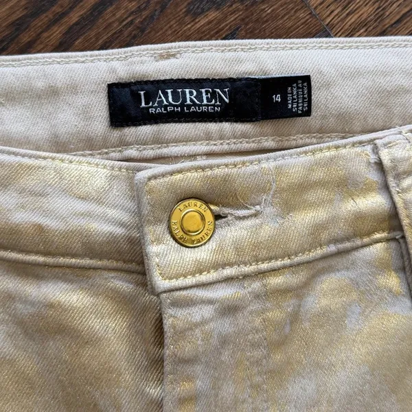 Ralph Lauren Metallic Gold Tan Brush Stroke Straight Skinny Jeans Western Rodeo - Image 3