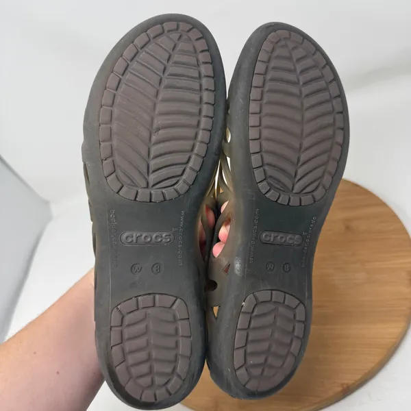 Crocs Adrina III Jelly Flat Brown Cutout Slip On Comfort Shoes Womens Size 8 - Image 5