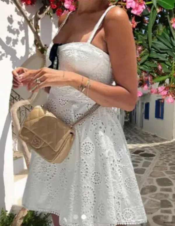 ZARA mini dress Crochet Embroidered openwork boho sundress summer - Image 7