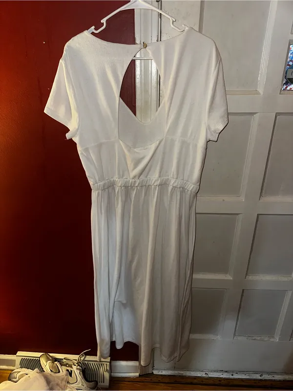 Beach Break White Dress XL Open Cutout Back Casual Beach Midi Coastal Cottage - Image 5