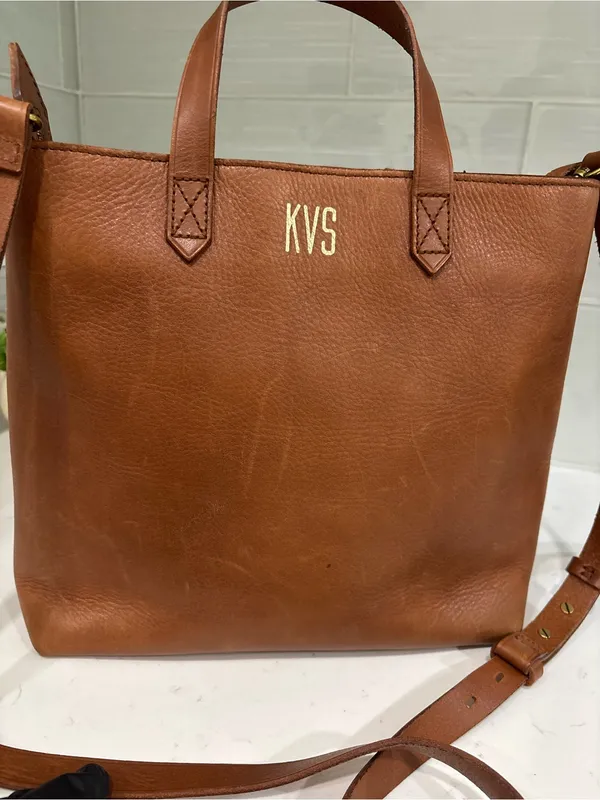 Madewell Small Zip-Top Transport Tote English Root Leather Crossbody Bag - Image 4