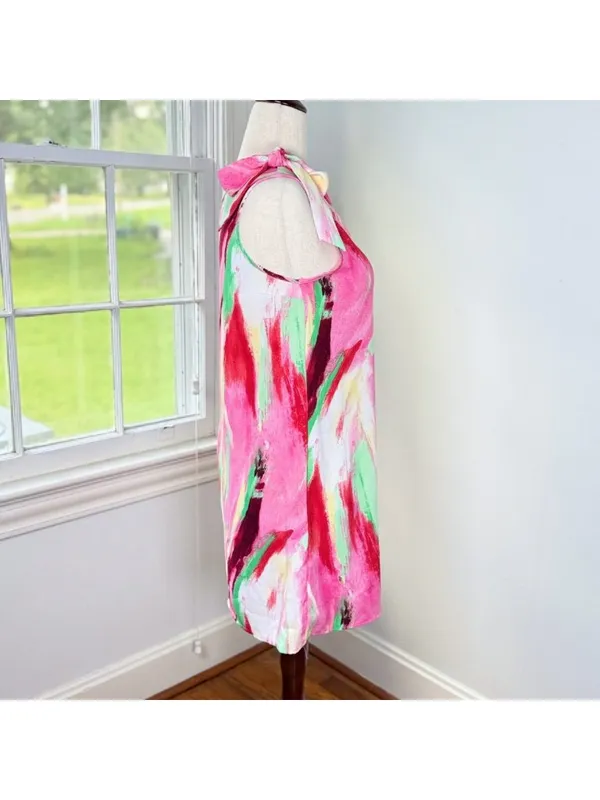 One Shoulder Pink Mini Shift Dress Emery Rose Medium Sleeveless Knee Length Cute - Image 5