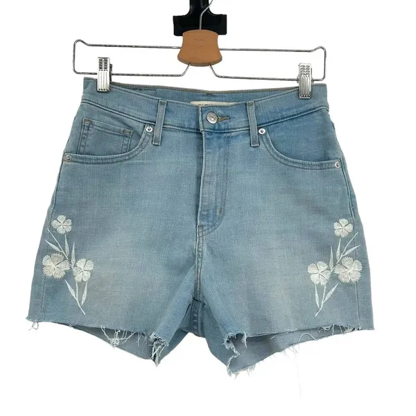 Levi's Mile High Blue Floral Embroidered Light Wash Denim‎ Shorts Size 28 - Image 3