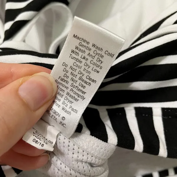 Athleta Black White Striped Wireless Sports Bra Womens XS Athletic Classic Gym - Image 7