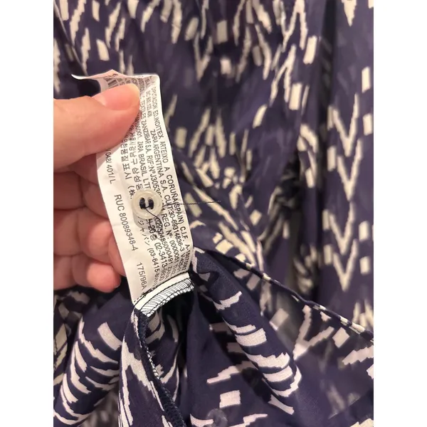 Zara Women Purple Geometric Ikat Print Sheer Chiffon Button‎ Up Blouse Large - Image 8