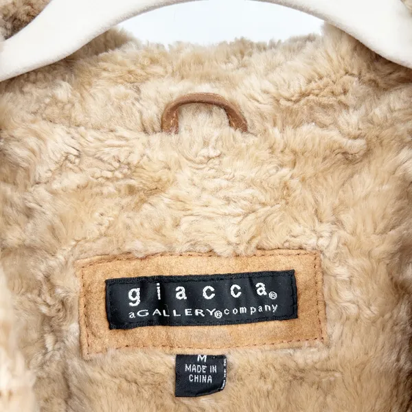 Giacca Womens Vintage Genuine Leather Faux Fur Trim Penny Lane Shearling Coat M - Image 5