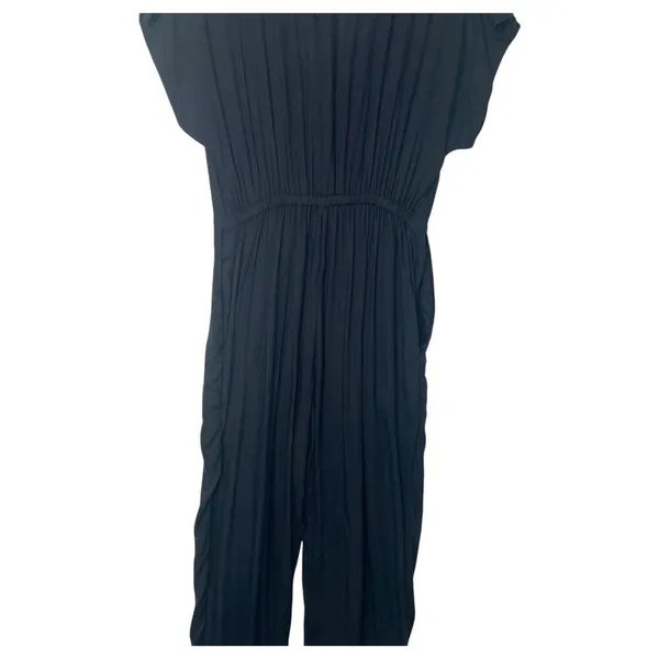 Abercrombie Fitch Jumpsuit Womens XS Lightweight V Neck Short Sleeve Pockets Blk - Image 6