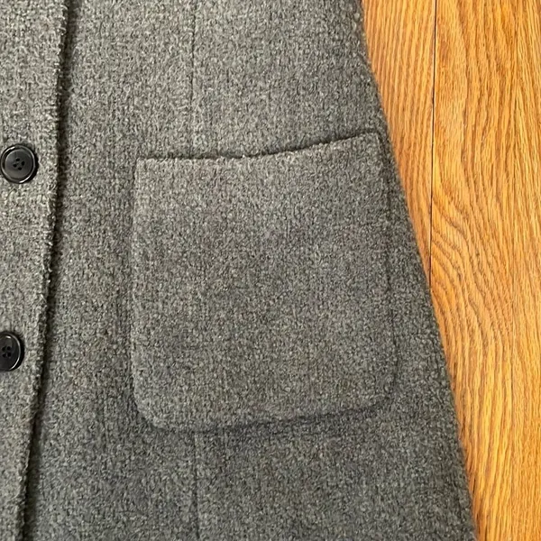 TALBOTS Boucle Wool Blend Coat Grey Faux Fur size Small Petite‎ - Image 4