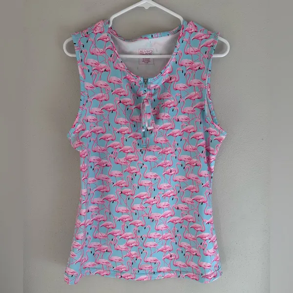 Alvin’s Island Flamingo Print Size L Sleeveless Top, UPF 50 - Image 2