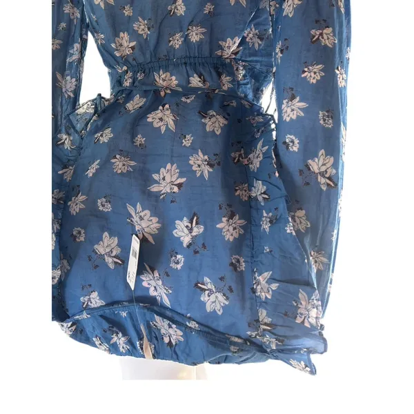 Free People Amanda Ruffle Detail Wrap-Style Blouse in‎ Blue Floral XS - Image 2