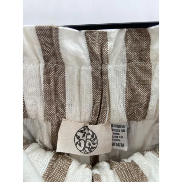 Women's Striped Cotton Paperbag Waist Blend Pants Medium Neutral Minimalist‎ - Image 7