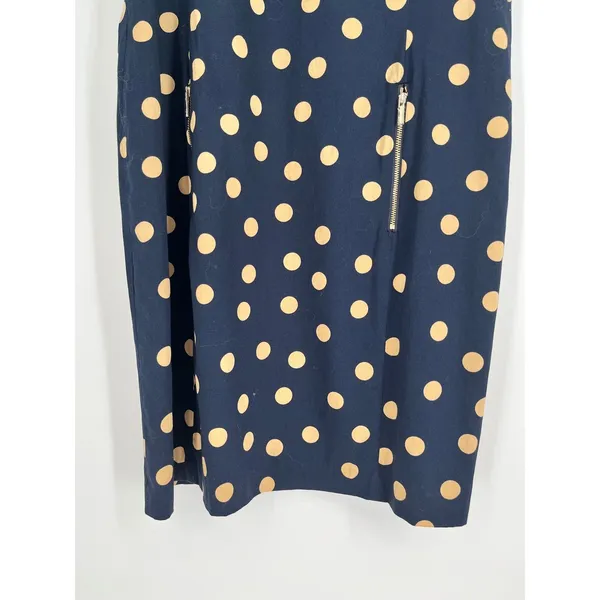 ANNE KLEIN Polka Dot Sheath Dress Womens 12 Navy Blue Tan Sleeveless Pockets - Image 5