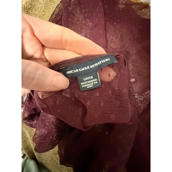American Eagle Floral Mesh Top‎ Sheer Embroidered Long Sleeve S Whimsigoth - Image 6