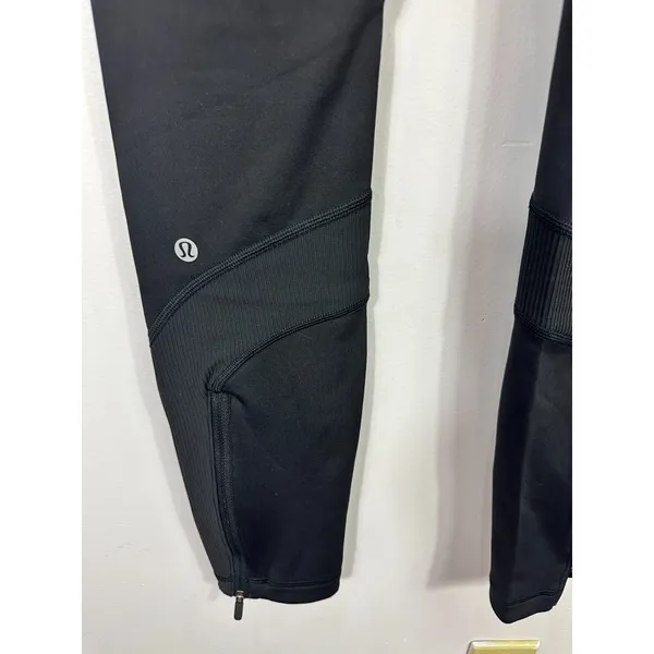 Lululemon‎ Tight Leggings Womens 4 Black Zip Pocket Ribbed Mesh Athletic Running - Image 3
