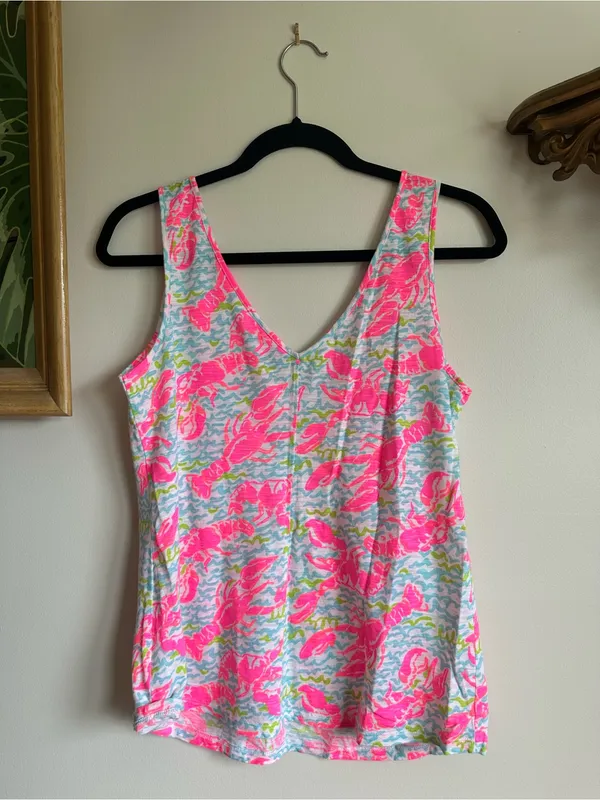 Lilly Pulitzer Gigi Tank Lobstah Roll Pop Up Womens Small Green Pink Blue - Image 6