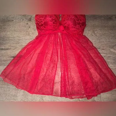 Victoria’s Secret Red Lacy Baby Doll Mini Lingerie Dress 34C - Image 3