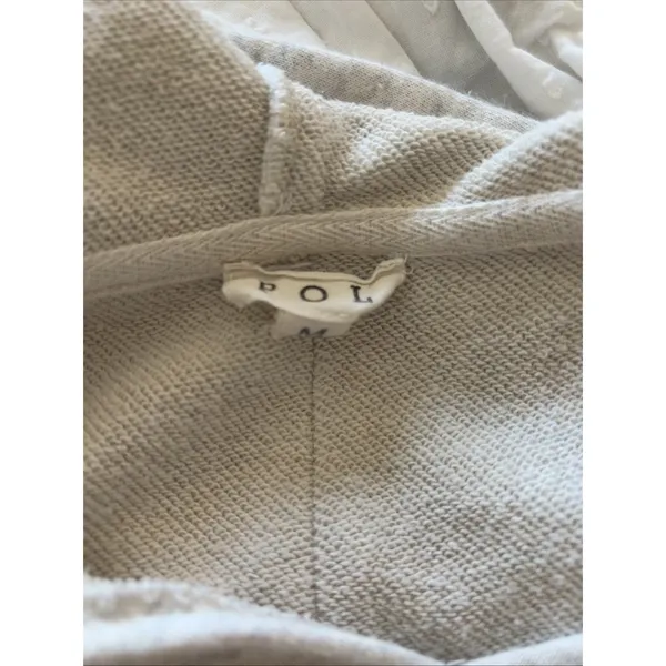 POL Oversized V-Neck Hoodie Womens Size M Oatmeal Heathered Boho Raw Hem Fleece - Image 5