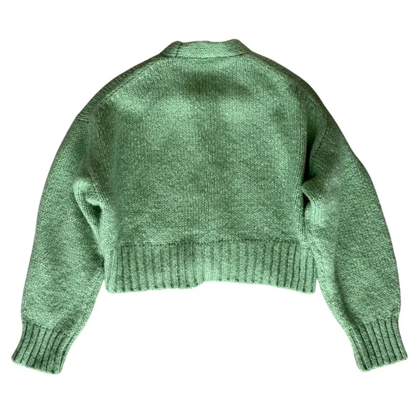 Zara Knit Sweater Open Front Long Sleeve Cardigan Size Small Green - Image 2