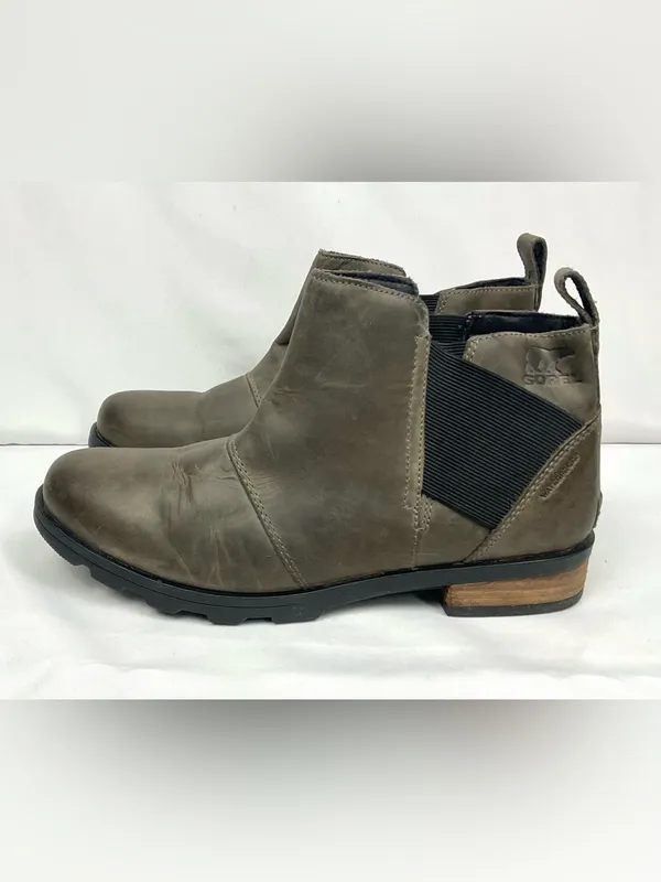 SOREL Emelie Chelsea Boots Olive/Brown Ankle Boot Sz 9.5 Waterproof Leather - Image 2