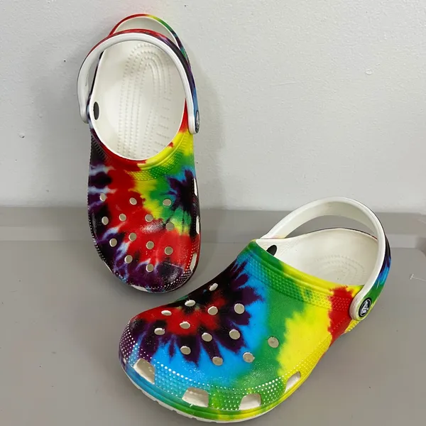 Crocs‎ Classic Solar Rainbow Clogs W7 M5 Tie Dye Slip On Festival Hippie Pride - Image 3
