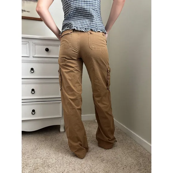 American Eagle Womens Cargo Pants Brown High Waist Stretch Straight Leg Size 000 - Image 3
