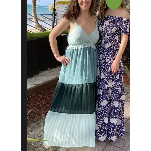 Slate & Willow Green Tiered Ruffle Maxi Dress MEDIUM Cottage Sundress Party $150 - Image 5