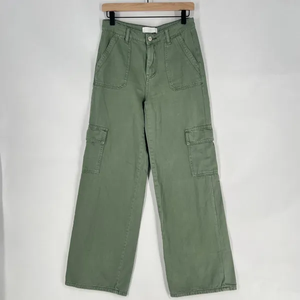 Vervet Cargo Wide Leg Jeans Army Green High Rise Utility 100% Cotton Size 26 - Image 2