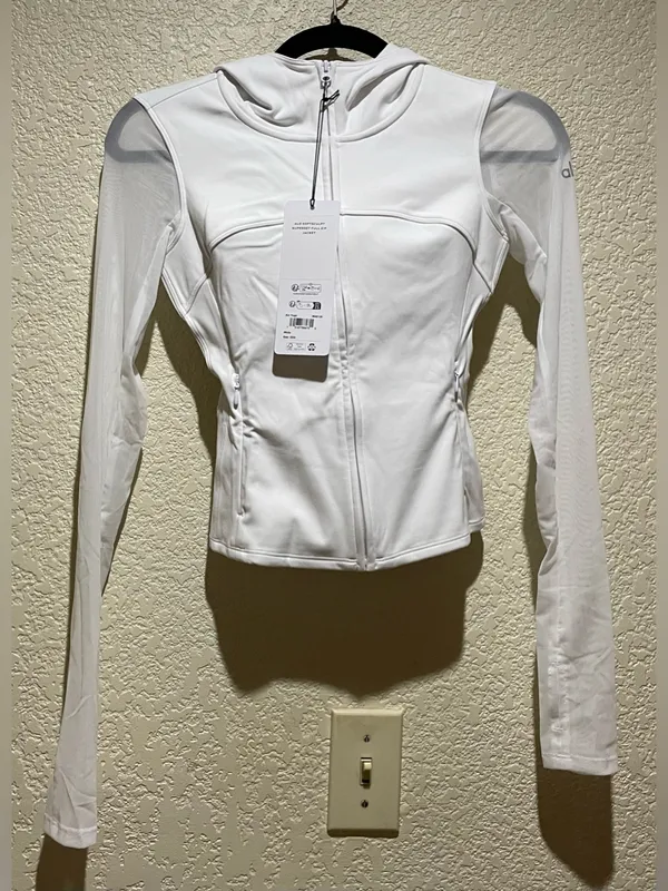 Alo Softsculpt Superset Full Zip Hoodie Jacket Sheer Sleeves & Back Detail White - Image 4