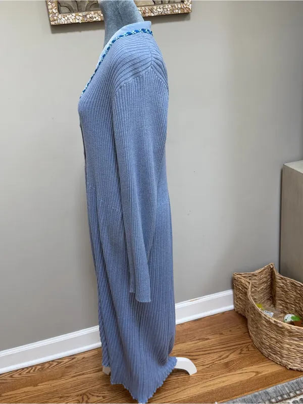 Vintage April too! Cornell long sweater coat duster cardigan blue velvet floral - Image 4