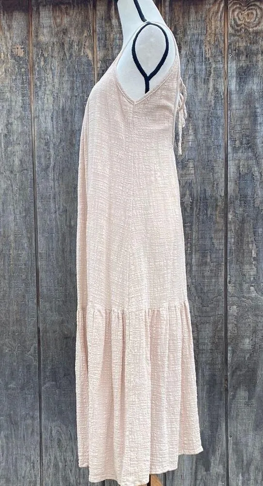 EUC HYFVE Open Back Cream Ruffle Hem Midi/Maxi Lined Dress Size Small Boho Chic - Image 5