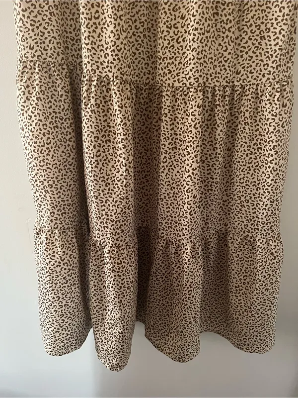 PRETTYGARDEN NWT Beige Brown Leopard Print Puff Sleeve Midi Dress Medium Romantic Modest - Image 5