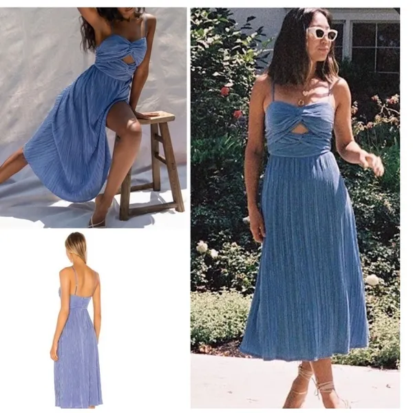 Song of Style Pleated Midi‎ Dress Women's Size XS Lapis Blue Wedding Guest - Image 2
