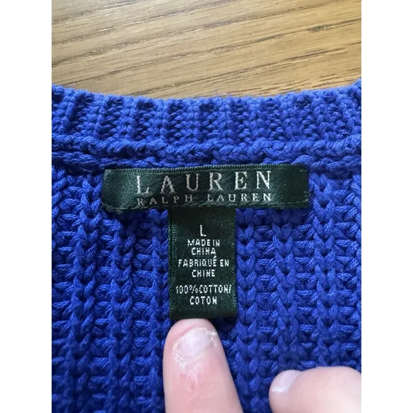 Lauren Ralph Lauren Women’s Large‎ Knit Cotton Crewneck Sweater Blue Office City - Image 3