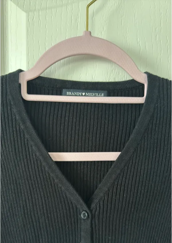 Brandy Melville Black V Button down ribbed Cardigan - Image 3